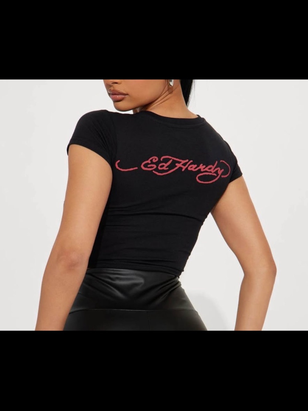 Ed Hardy Black Tee with red Script Logo